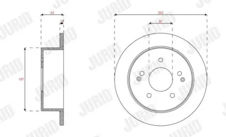 Тормозной диск задний (262x10) SsangYong Actyon Korando 10- Jurid 563341JC