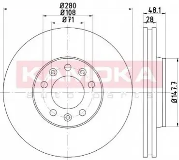 Диск тормозной (передний) Fiat Scudo/Citroen Jumpy/Peugeot Expert 07- (280x28) (вентиль.) KAMOKA 103286