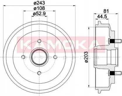 Барабан гальмівний (задній) Ford Fiesta/Fusion/Mazda 2 1.25-1.6D 01-12 KAMOKA 104031