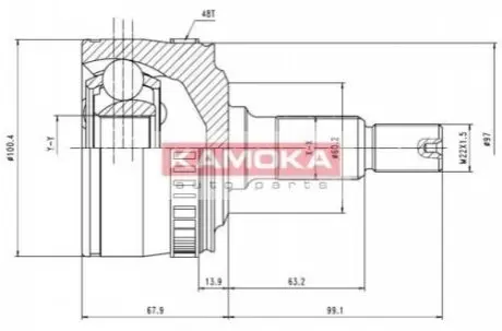 ШРКШ (зовнішній) MB Vito (W638) 2.2CDI (27x36x167x48T) (+ABS) KAMOKA 7046 Купити в Україні