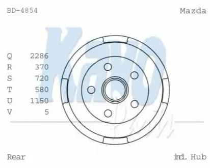 PARTS MAZDA Гальмівний барабан 626 III Hatchback (GD) 2.0 D 87-91 KAVO BD-4854
