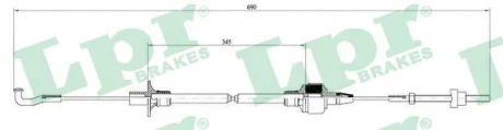 Трос сцепления (690мм/350мм) OPEL CORSA A, CORSA A TR, CORSA A/HATCHBACK 1.0-1.6 09.82-03.93 LPR C0127C