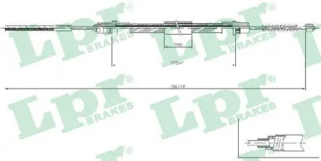 Трос ручника (задній) (L) Fiat Scudo/Peugeot Expert -06 (бараб. гальм.) (1063/770mm) LPR C0209B Купити в Україні