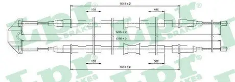 Трос ручника Opel Combo 01- (барабанные тормоза) (1235/1235mm) (к-кт) LPR C0550B