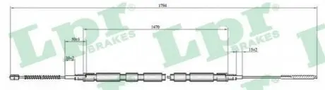 Трос ручника (задний) VW Caddy II 1.9D/1.6 96-00 (1752/1441mm) LPR C0810B