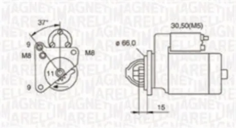 Стартер Citroen Berlingo/Jumpy/Peugeot Expert/Partner 1.5HDI/1.6HDI 07- (1.3kw) (z=11) Magneti Marelli 063721260010