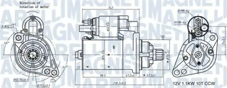 Стартер Audi A3/Skoda Octavia/VW Golf 1.2 TSI 08-13 (12V/1.1kw) (z=10) Magneti Marelli 063721322010