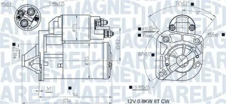 Стартер Dacia Logan/Sandero/Renault Kangoo 1.4/1.6 04- (12V/0.8kw) (z=8) Magneti Marelli 063721442010