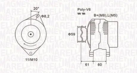Генератор (12В, 120А, новый) CITROEN JUMPER I, JUMPER II FIAT DUCATO PEUGEOT BOXER 2.8D 09.00- Magneti Marelli 063731643010