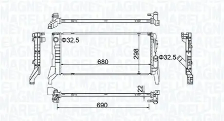 Радіатор двигуна BMW 2 (F45), 2 GRAN TOURER (F46), 2 GRAN TOURER VAN (F46), X1 (F48) MINI (F55), (F56), (F57), CLUBMAN (F54), COUNTRYMAN (F60) 1.5D/2.0D 09.13- Magneti Marelli 350213202700
