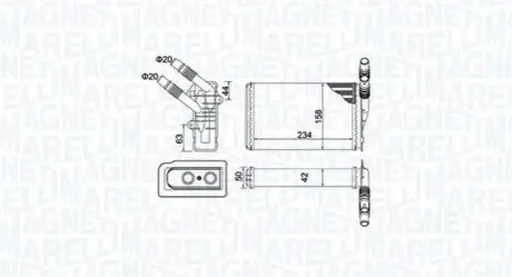 Радіатор пічки NISSAN KUBISTAR RENAULT KANGOO, KANGOO EXPRESS 1.2-1.9D 08.97 Magneti Marelli 350218433000 Купити в Україні