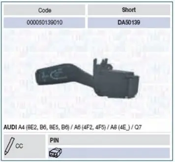 MAGNETI MARELLI переключатель на рулевой колонке AUDI A4 1.6,1.8,1.9,2.0,2.4,2.5,3.0,S4,A6 2.0,2.4,2.7,3.0,3.2,4.2,A8 3.0,3.2,3.7,4.0,4.2,6.0,Q7 3.0, [00005013 Magneti Marelli DA50139 Купить в Украине