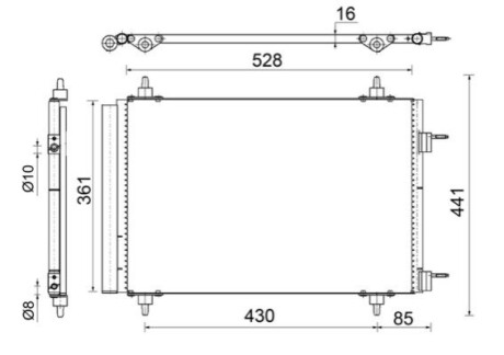 Радіатор кондиціонера Citroen C4 Picasso 07-13/Peugeot 3008 09-16/5008 09-17 (361x528x16) MAHLE AC 554 000S (фото 1)