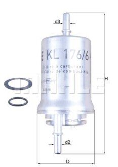 Фільтр паливний 1.4/1.6i CADDY III &gt;09.05/Golf V/Octavia/Fabia/A3 MAHLE KL 176/6D (фото 1)