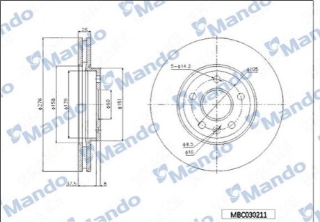 OPEL диск гальмівний передн.Chevrolet Cruze 1.6 09-, Astra J MANDO MBC030211