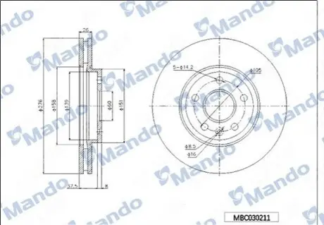 OPEL диск гальмівний передн.Chevrolet Cruze 1.6 09-, Astra J MANDO MBC030211 Купити в Україні
