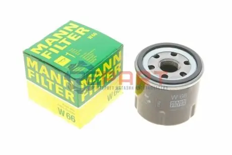 Масляний фільтр AIXAM CITY, CROSSLINE, D-TRUCK DACIA LOGAN, LOGAN II, LOGAN MCV II, SANDERO, SANDERO II NISSAN KUBISTAR RENAULT CLIO I, CLIO II, CLIO III, CLIO IV, KANGOO 0.4D-1.2LPG 01.96 Mann W66 Купити в Україні