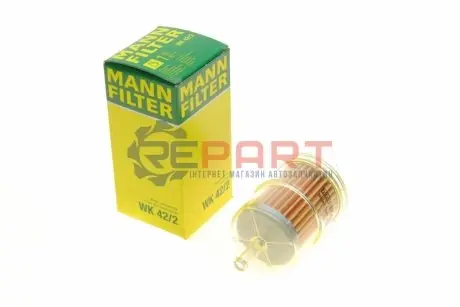 Паливний фільтр AIXAM CROSSOVER CITROEN AX, BX, C15, C35, LNA, ZX FIAT 131, CINQUECENTO INNOCENTI ELBA MG MAESTRO OPEL KADETT C, KADETT C CITY PEUGEOT 305 I, 504, J9 0.5-2.6 08.73 Mann WK 42/2