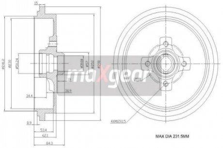 Тормозной барабан - 19-0835 (357501615) MAXGEAR 190835 (фото 1)