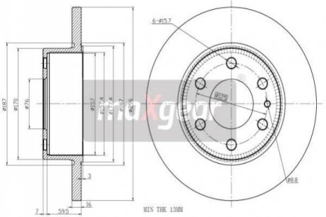 Тормозной диск IVECO T. DAILY 06-/11-/14- Z ABS MAXGEAR 192404 (фото 1)