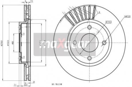 Тормозной диск NISSAN P. CUBE/TIIDA 1,6-1,8/1,5 DCI 07- MAXGEAR 193353