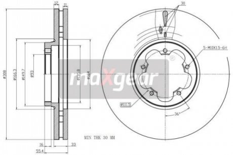 Тормозной диск FORD P. TRANSIT 2,0-2,2 TDCI 12- MAXGEAR 193358