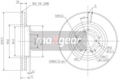 Тормозной диск HONDA P. ACCORD COUPE 3,0 V6 24V 98-03 MAXGEAR 193361 (фото 1)