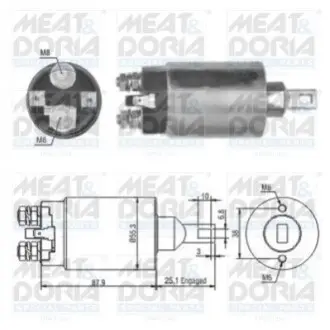 Соленоїд стартера (12В) KIA PREGIO, PRIDE, RIO I, SORENTO I 1.3/2.5D/2.7D 01.90 MEAT&DORIA 46143