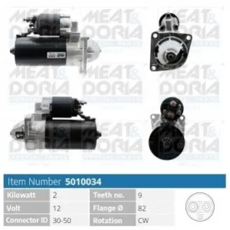 MEATDORIA OPEL Стартер ASTRA H (A04) 1.9 CDTI (L48) 05-10, FIAT PUNTO (188_) 1.9 JTD 03-12, ALFA ROMEO 145 (930_) 1.9 JTD (930.A4B) 99-01 MEAT&DORIA 5010034 Купити в Україні