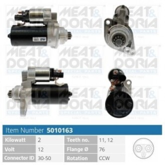 MEATDORIA AUDI Стартер A3 (8P1) 1.6 TDI 09-12, A1 (8X1, 8XK) 1.6 TDI 10-15, SEAT, SKODA, VW MEAT&DORIA 5010163