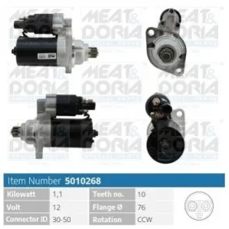 MEATDORIA AUDI Стартер A3 (8P1) S3 quattro 06-12, SEAT, SKODA, VW MEAT&DORIA 5010268 Купить в Украине