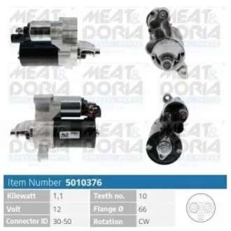 Стартер Audi A4/A5/A6 1.8/2.0TFSI 07-18 (12V/1.1kw) (z=10) (PREMIUM LINE) MEAT&DORIA 5010376 Купити в Україні