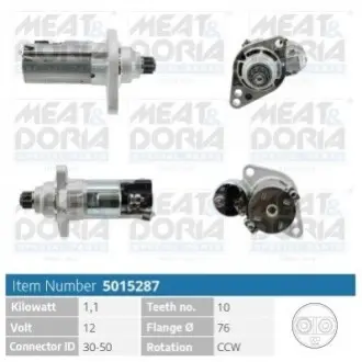 Фото 1 — Стартер Audi A3/Skoda Octavia/VW Golf 1.2 TSI 08-13 (12V/1.1kw) (z=10) MEAT&DORIA (5015287) Фото Стартер Audi A3/Skoda Octavia/VW Golf 1.2 TSI 08-13 (12V/1.1kw) (z=10) MEAT&DORIA (5015287) зображення 1