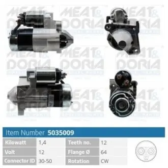 Стартер Renault Kangoo/Clio II/III/Megane/Scenic II/Dacia Logan 1.5dCi 01- (12V/1.1kw) (z=12) MEAT&DORIA 5035009 Купити в Україні