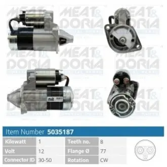 Стартер Mitsubishi Colt 96-03/Lanser 03-13/Pajero 1.3-2.0 99-07 (12V/1.2kw) (z=8) MEAT&DORIA 5035187 Купити в Україні