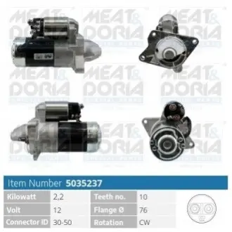 Стартер Renault Trafic 2.0CDTI 06-/Master 2.3CDTI 10- (2kw/12V) (z=11) MEAT&DORIA 5035237 Купити в Україні