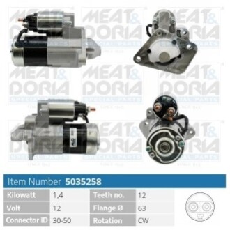 MEATDORIA RENAULT Стартер LAGUNA III (BT0/1) 1.6 16V (BT04, BT0D, BT0U) 07-15, DACIA DUSTER (HS_) 1.6 16V 4x4 10-18 MEAT&DORIA 5035258