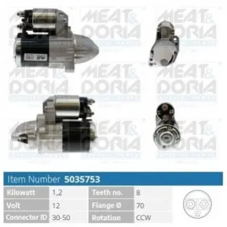 Стартер Mitsubishi Lancer VII/VIII 07-/Outlander II/III 1.8-2.4 06- (12V/1.2kw) (z=8) MEAT&DORIA 5035753 Купить в Украине