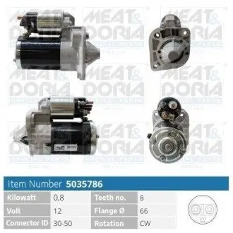 Стартер Dacia Logan/Sandero/Renault Kangoo 1.4/1.6 04- (12V/0.8kw) (z=8) MEAT&DORIA 5035786