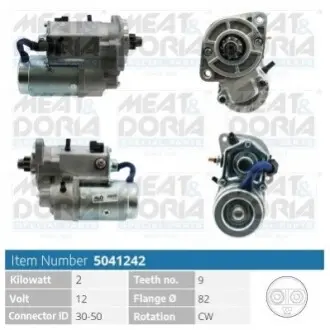 Стартер Hyundai Santa Fe/Tucson/Kia Sportage 2.0 CRDi 01- (12V/2kw) (z=9) MEAT&DORIA 5041242 Купити в Україні