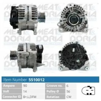 MEATDORIA VW Генератор 14V 90A Audi A3, Golf IV, Caddy III, Skoda Fabia I, Octavia I,II MEAT&DORIA 5510012 Купити в Україні