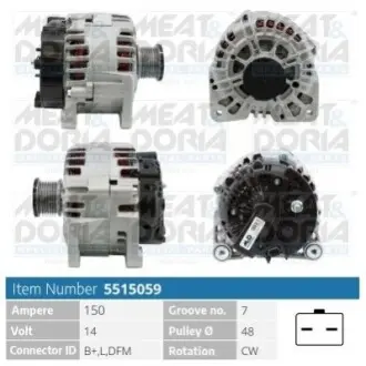 MEATDORIA RENAULT Генератор LAGUNA II 2.0 dCi 05-06, OPEL VIVARO A (X83) 2.0 CDTI (F7) 06-14, NISSAN PRIMASTAR 2.0 dCi 115 06- MEAT&DORIA 5515059 Купить в Украине