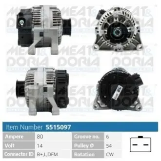 MEATDORIA CITROEN Генератор BERLINGO MULTISPACE (B9) 1.6 08-, PEUGEOT 206 SW (2E/K) 1.4 02-07, FIAT SCUDO (220_) 1.9 D 98-06 MEAT&DORIA 5515097