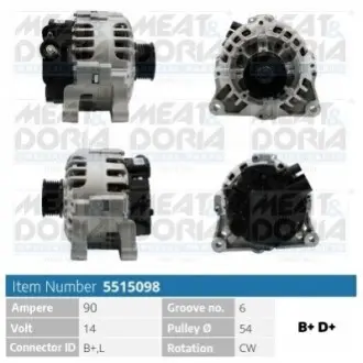 MEATDORIA CITROEN Генератор BERLINGO / BERLINGO FIRST 2.0 HDI 90 99-05, FIAT DUCATO 2.8 JTD 01-, LANCIA ZETA 2.0 16V 00-02 MEAT&DORIA 5515098 Купить в Украине