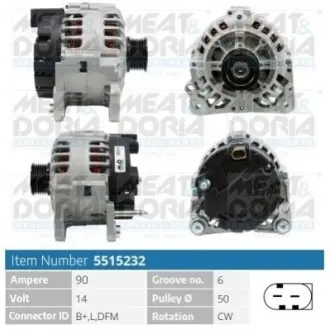 MEATDORIA SEAT Генератор IBIZA III (6L1) 1.2 07-08, SKODA FABIA I (6Y3) 1.2 01-07, VW POLO 1.2 02-07 MEAT&DORIA 5515232 Купити в Україні