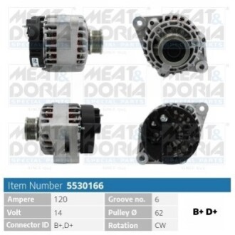 MEATDORIA FIAT Генератор GRANDE PUNTO (199_) 1.9 D Multijet 05-, OPEL ASTRA H (A04) 1.9 CDTI (L48) 04-10 MEAT&DORIA 5530166