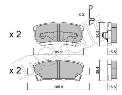 Колодки гальмівні (задні) Mitsubishi Outlander/Lancer 03-/Jeep Compass/Patriot/Dodge Avenger 06- Metelli 2207370