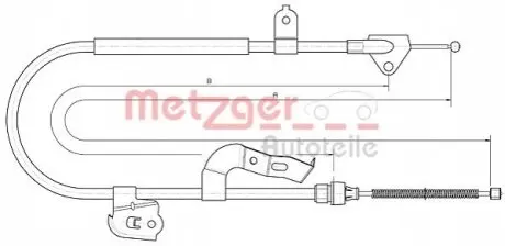Трос ручника (задній) (R) Citroen C1/Peugeot 107/Toyota Augo 05- (1480/1235mm) METZGER 104510