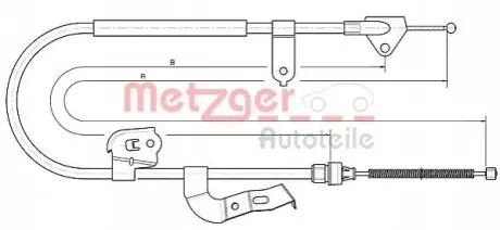 Трос ручника (задній) (L) Citroen C1/Peugeot 107/Toyota Augo 05-14 (1478/1235mm) METZGER 104511