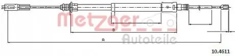 Трос ручника (передній) Citroen C5 II 01- (1840/475mm) METZGER 104611